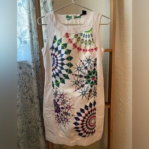 Desigual White Dress with Gold Embroidery floral geometric